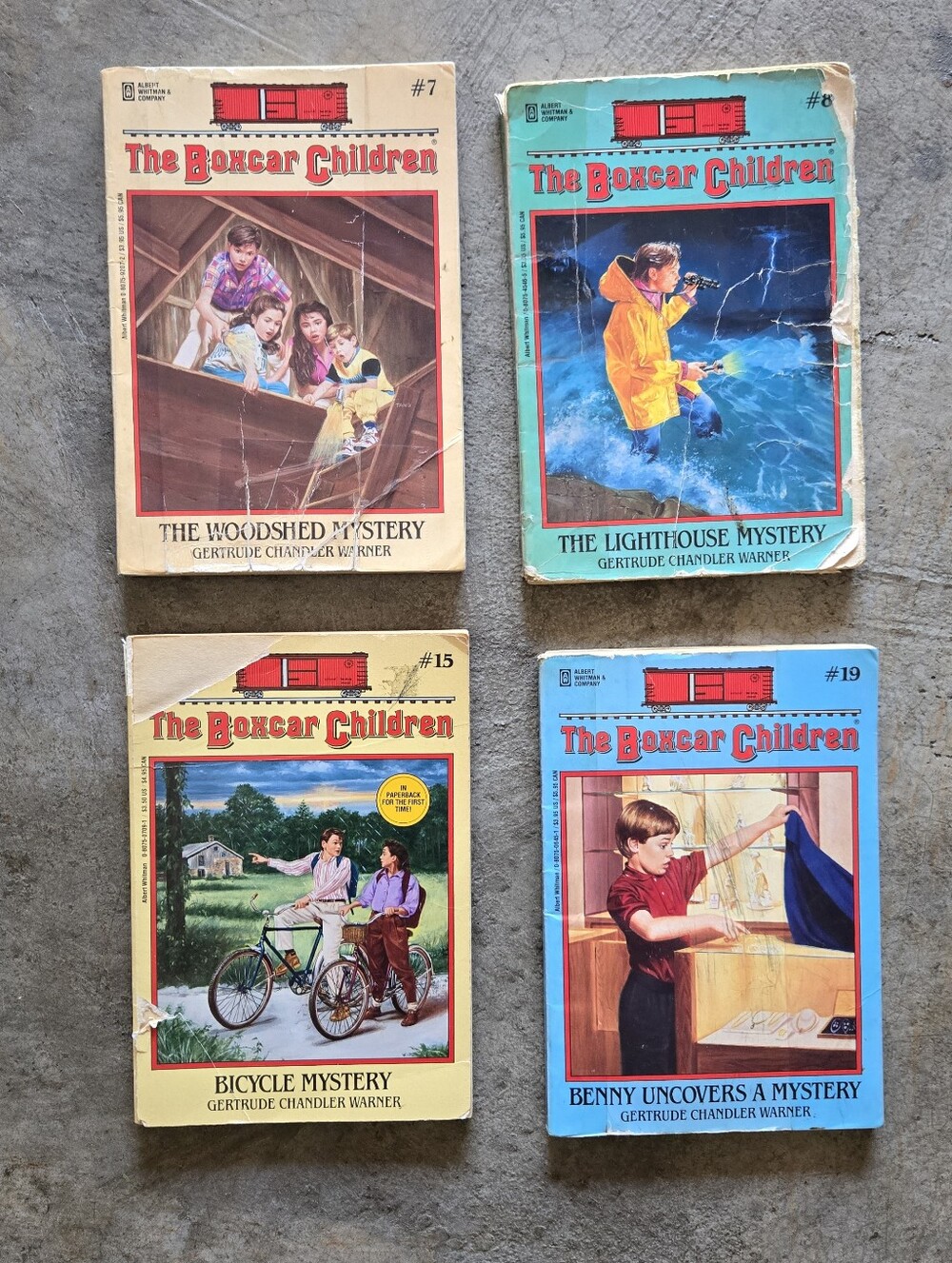 4 For $15 Vintage Boxcar Children Lot Distressed Books #7 #8 #15 #19